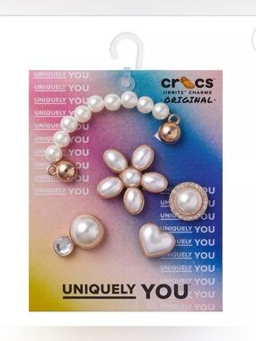 Crocs Women's Dainty Pearl Jewelry Jibbitz Charm Pack - White/Gold